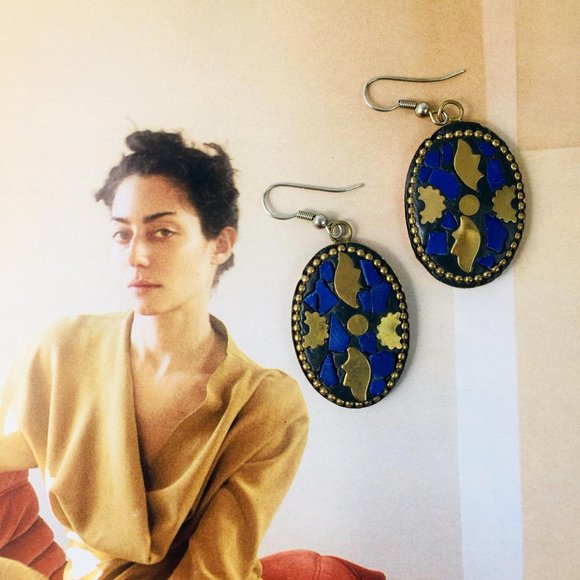 Boho Mosaic Brass Dangle Earrings - Picture 1 of 5